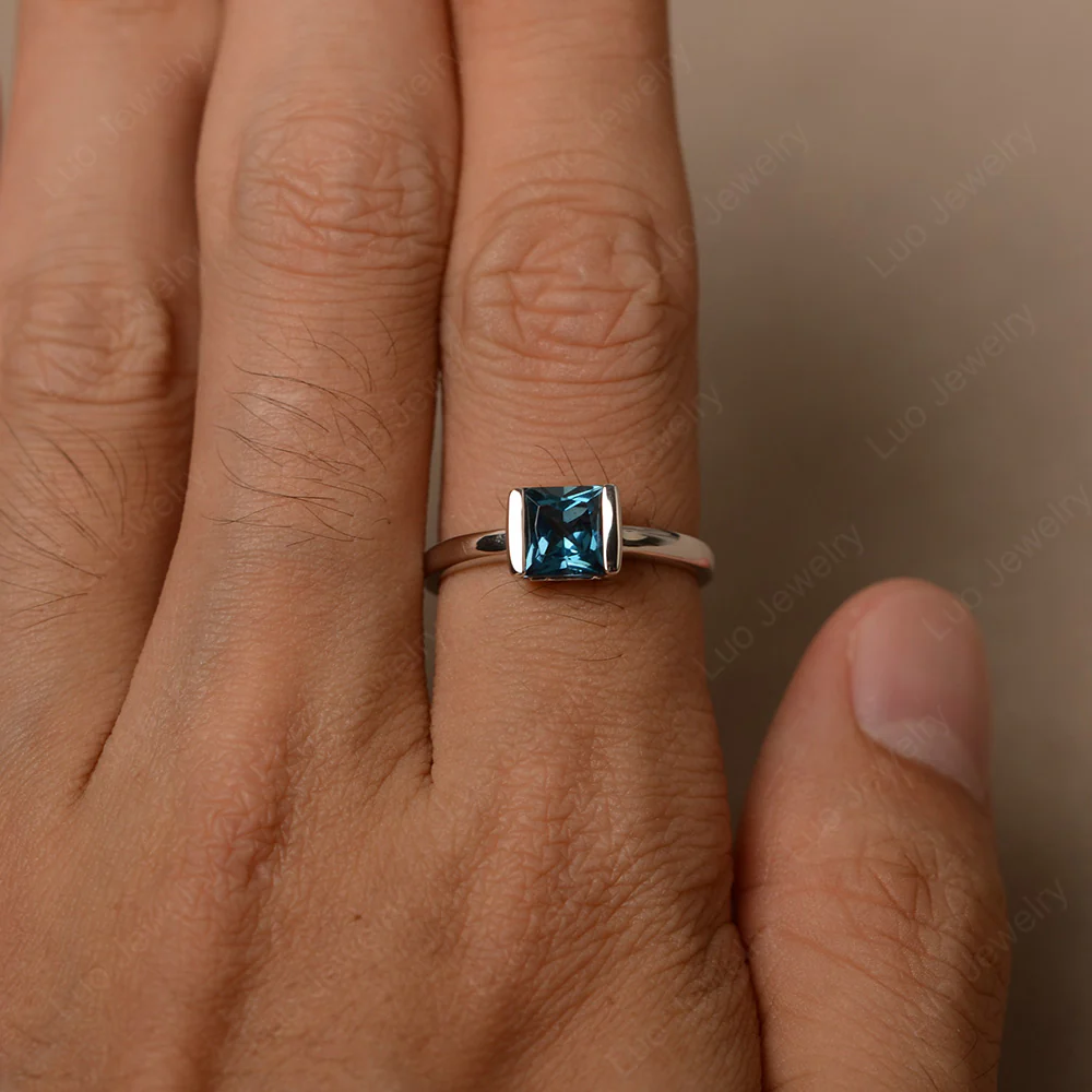London Blue Topaz Half Bezel Solitaire Engagement Ring - Image 3