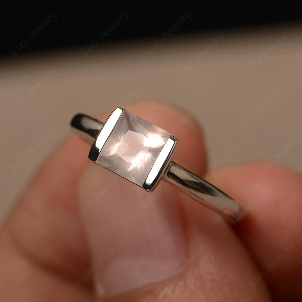 Half Bezel Set Rose Quartz Solitaire Ring