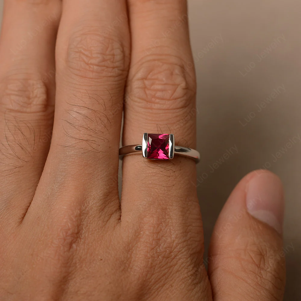 Ruby Half Bezel Solitaire Engagement Ring - Image 3
