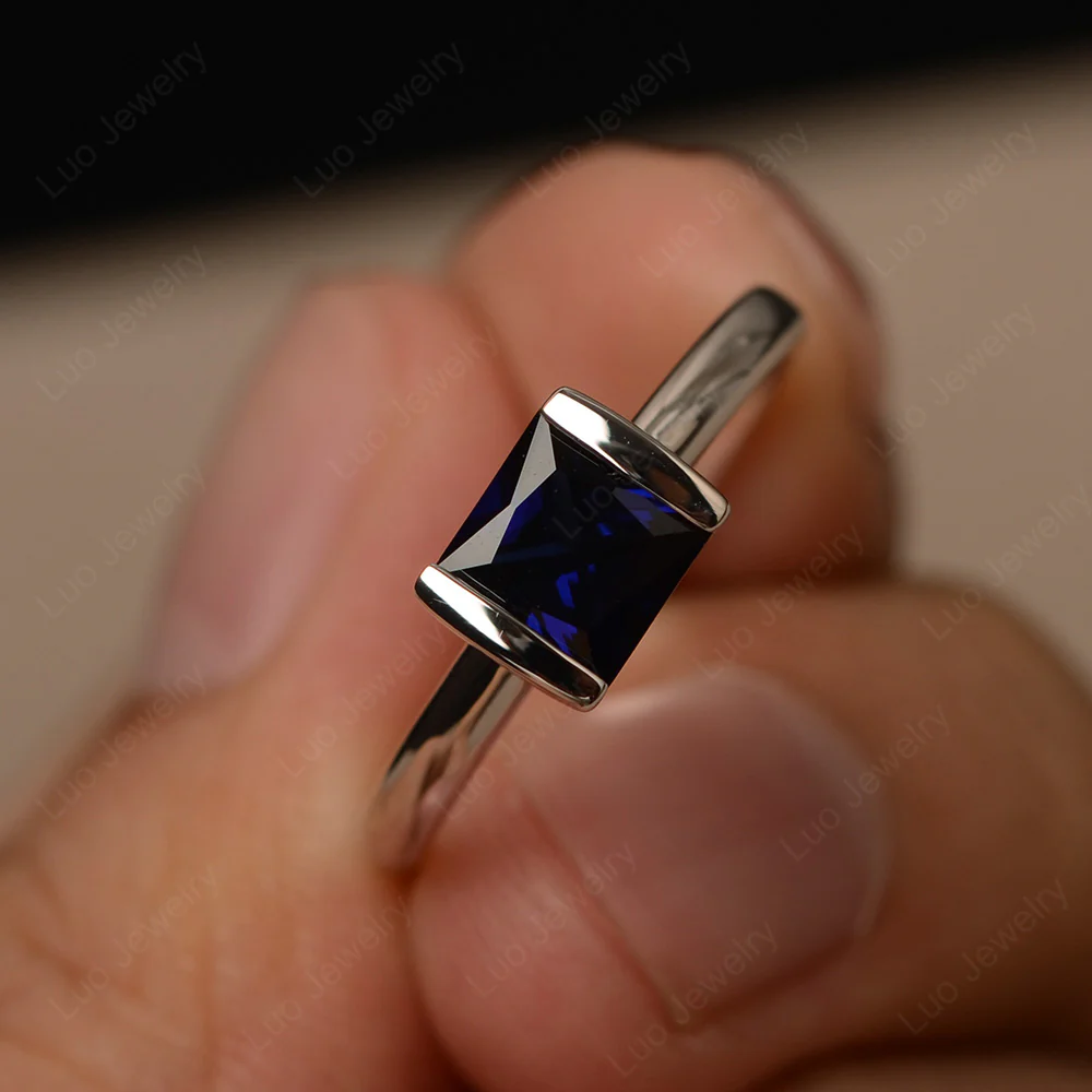 Sapphire Simple Princess Cut Engagement Ring