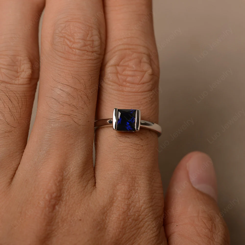 Sapphire Simple Princess Cut Engagement Ring - Image 3