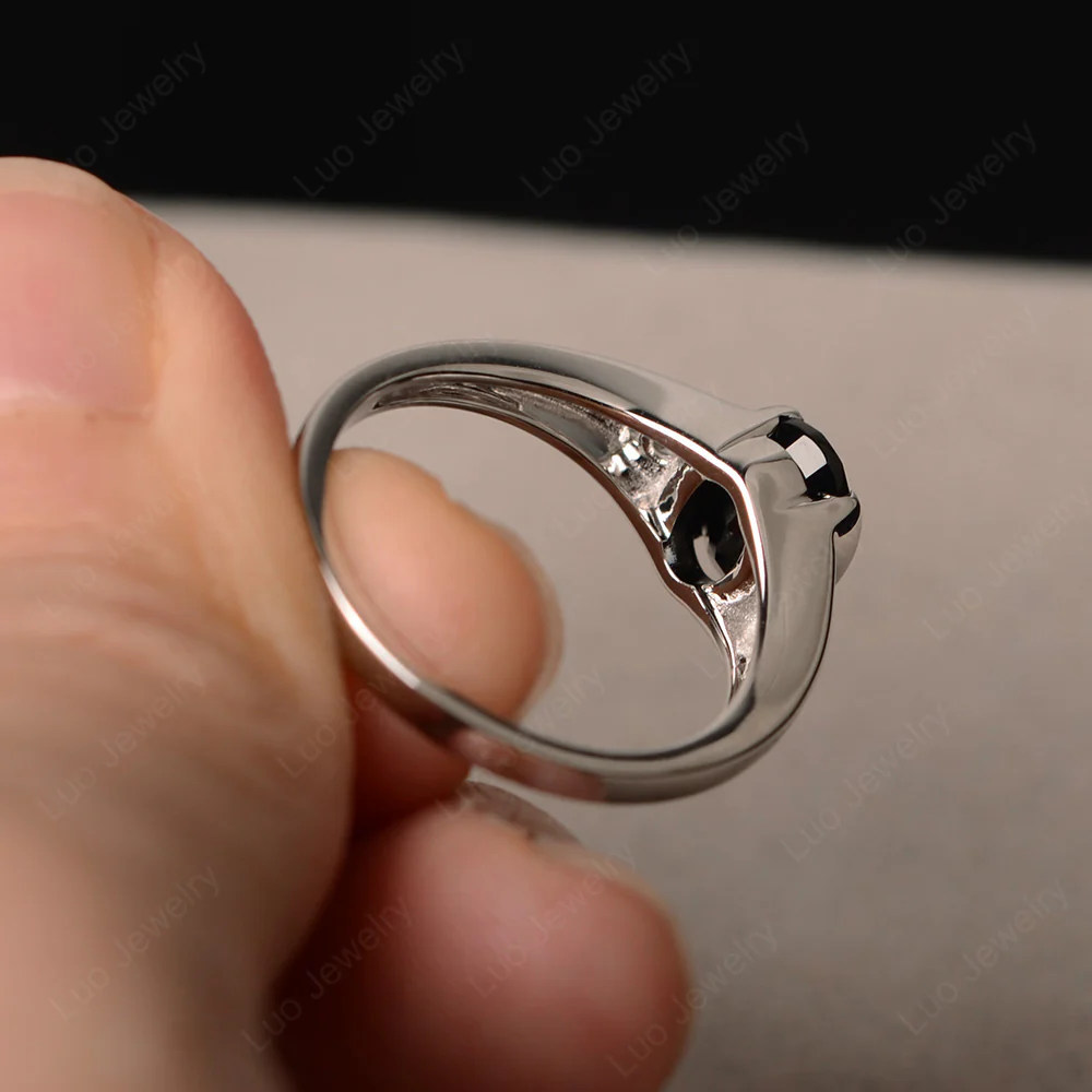 Half Bezel Set Oval Black Spinel Ring - Image 3