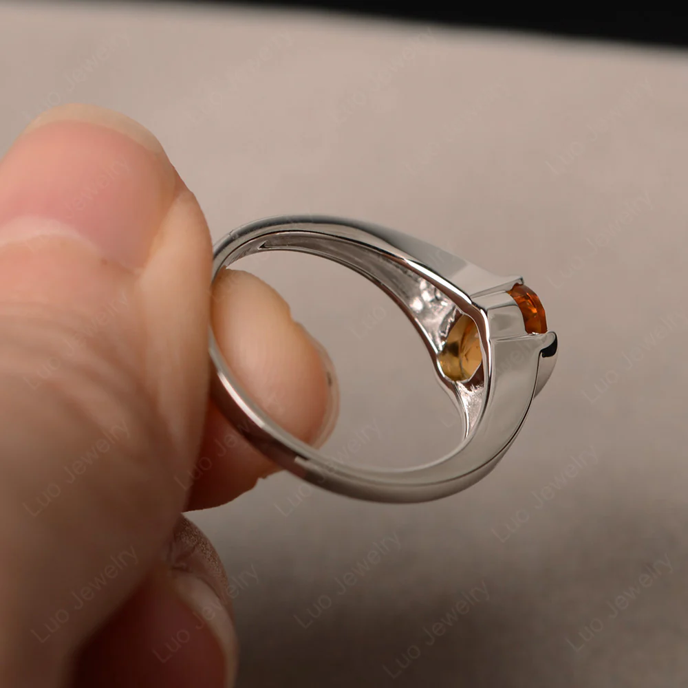 Half Bezel Set Oval Citrine Ring - Image 3