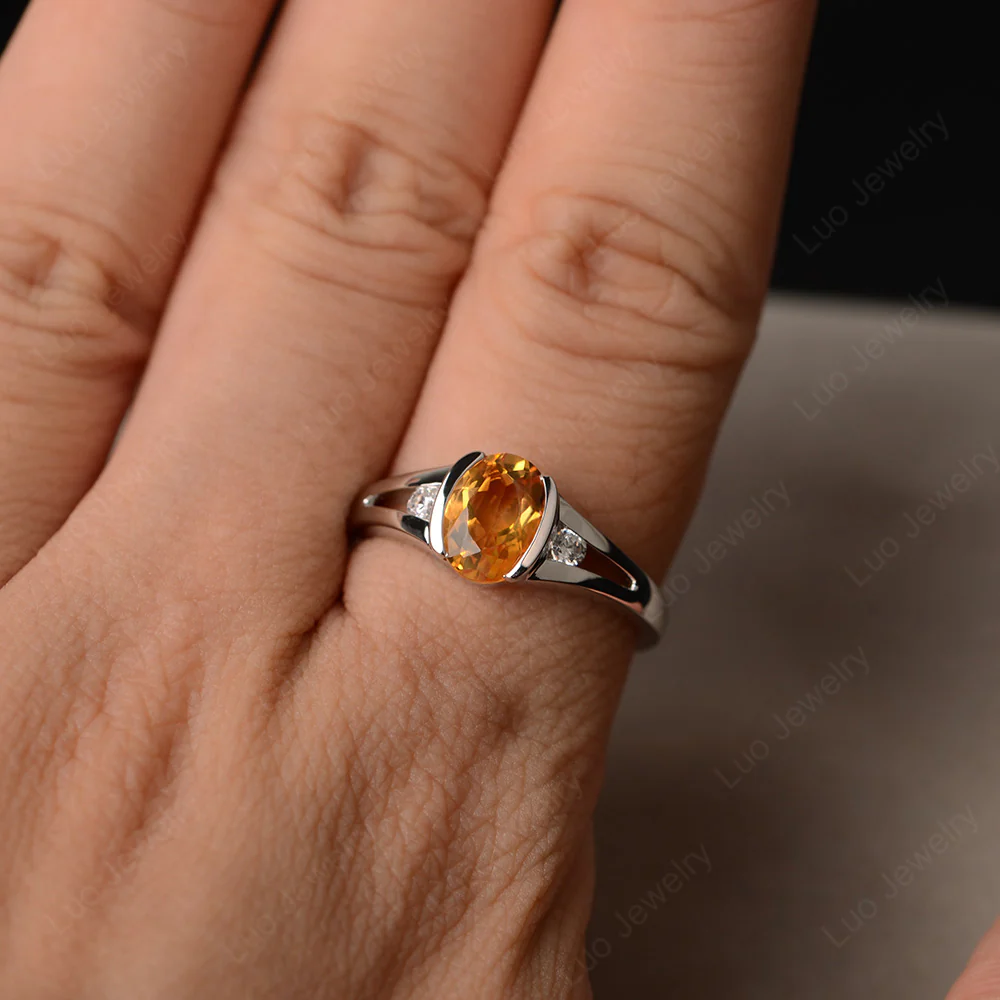 Half Bezel Set Oval Citrine Ring - Image 4