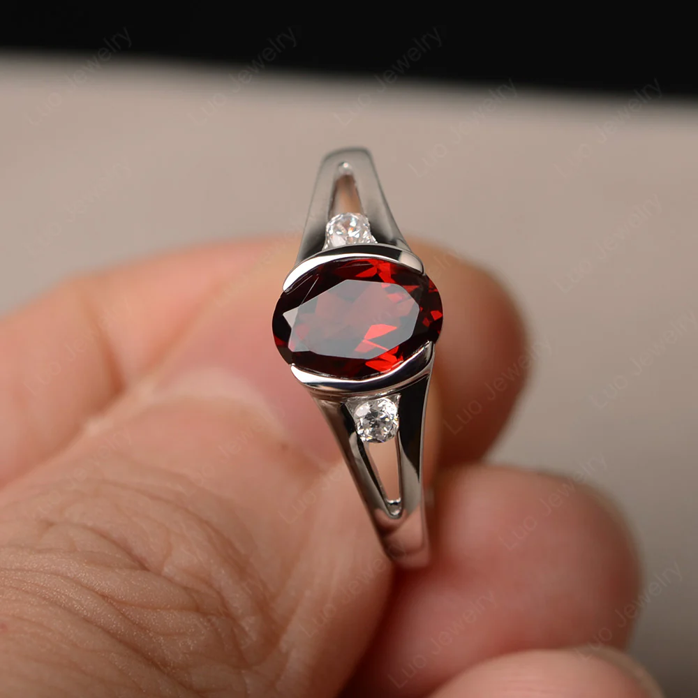 Half Bezel Set Oval Garnet Ring