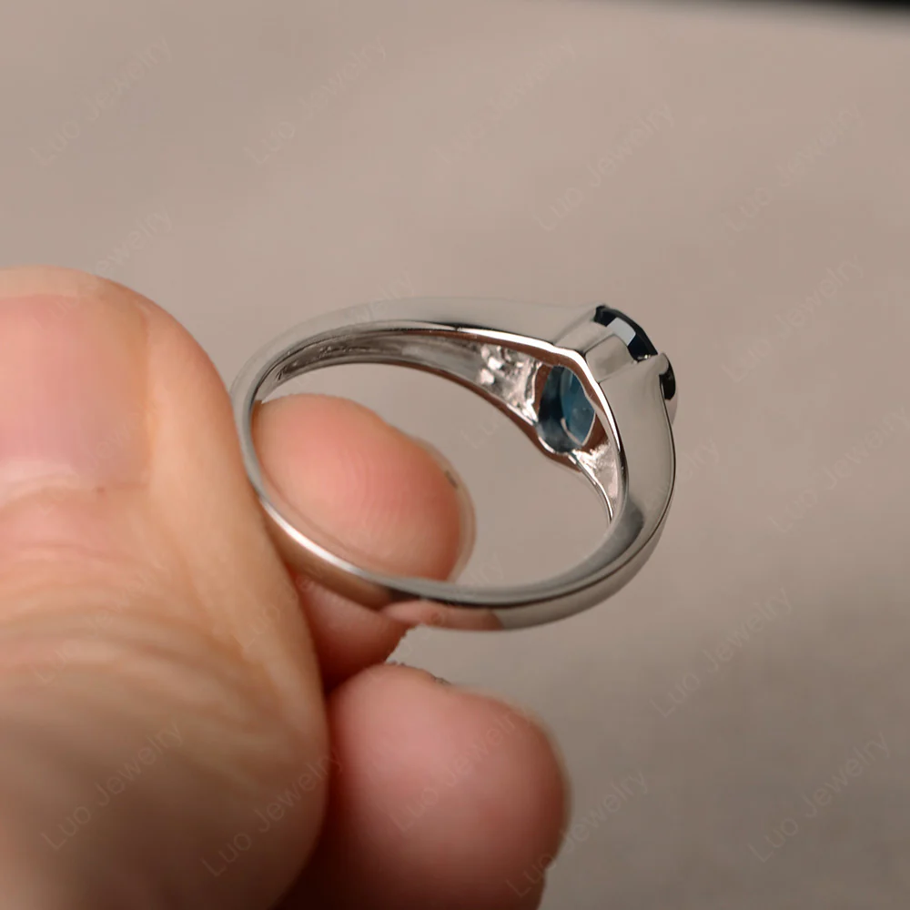 Half Bezel Set Oval London Blue Topaz Ring - Image 3