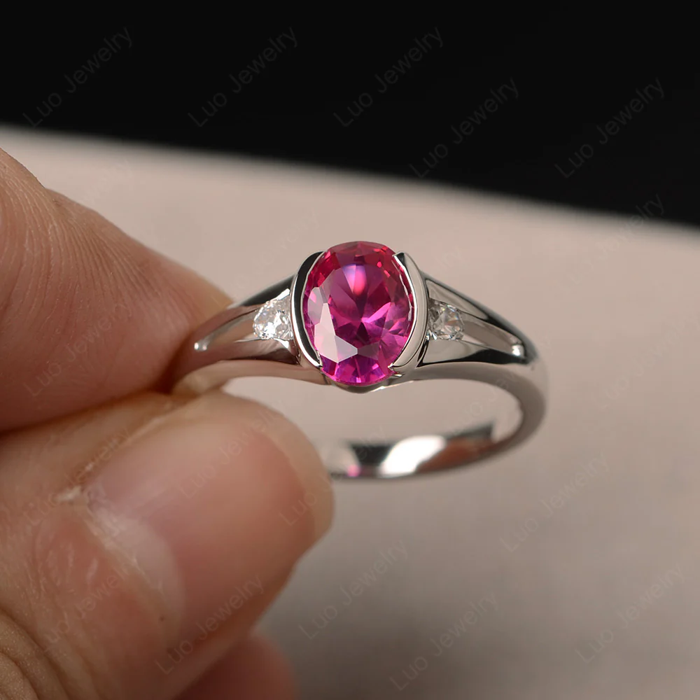 Half Bezel Set Oval Ruby Ring - Image 2