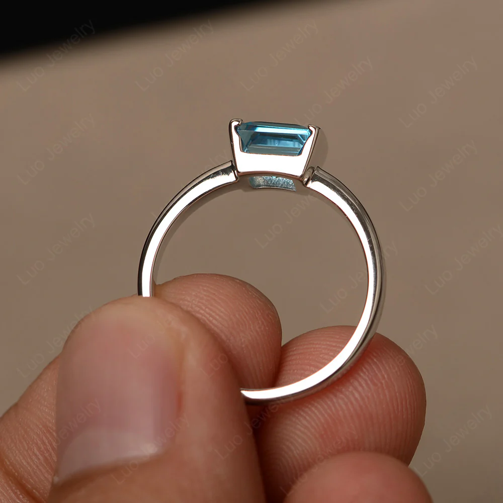 Half Bezel Set Swiss Blue Topaz Solitaire Ring - Image 2