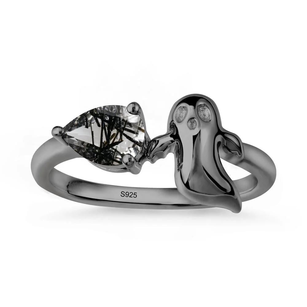 Halloween Ghost Black Rutilated Quartz Ring - Image 7