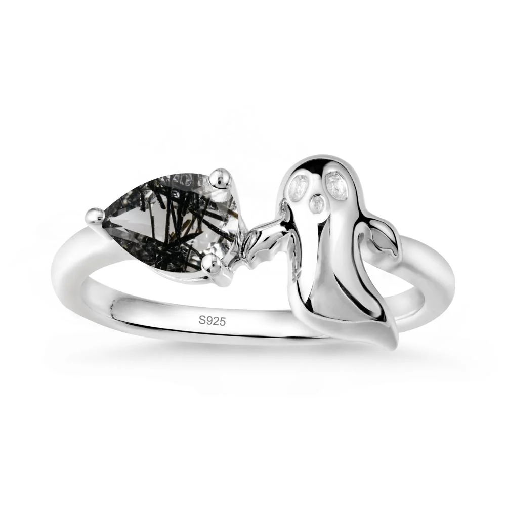 Halloween Ghost Black Rutilated Quartz Ring - Image 9