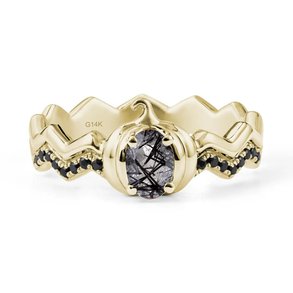 Halloween Pumpkin Black Rutilated Quartz and Black Spinel Ring - Image 3