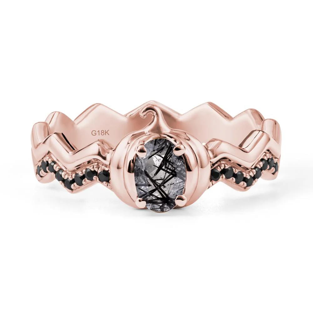 Halloween Pumpkin Black Rutilated Quartz and Black Spinel Ring - Image 4