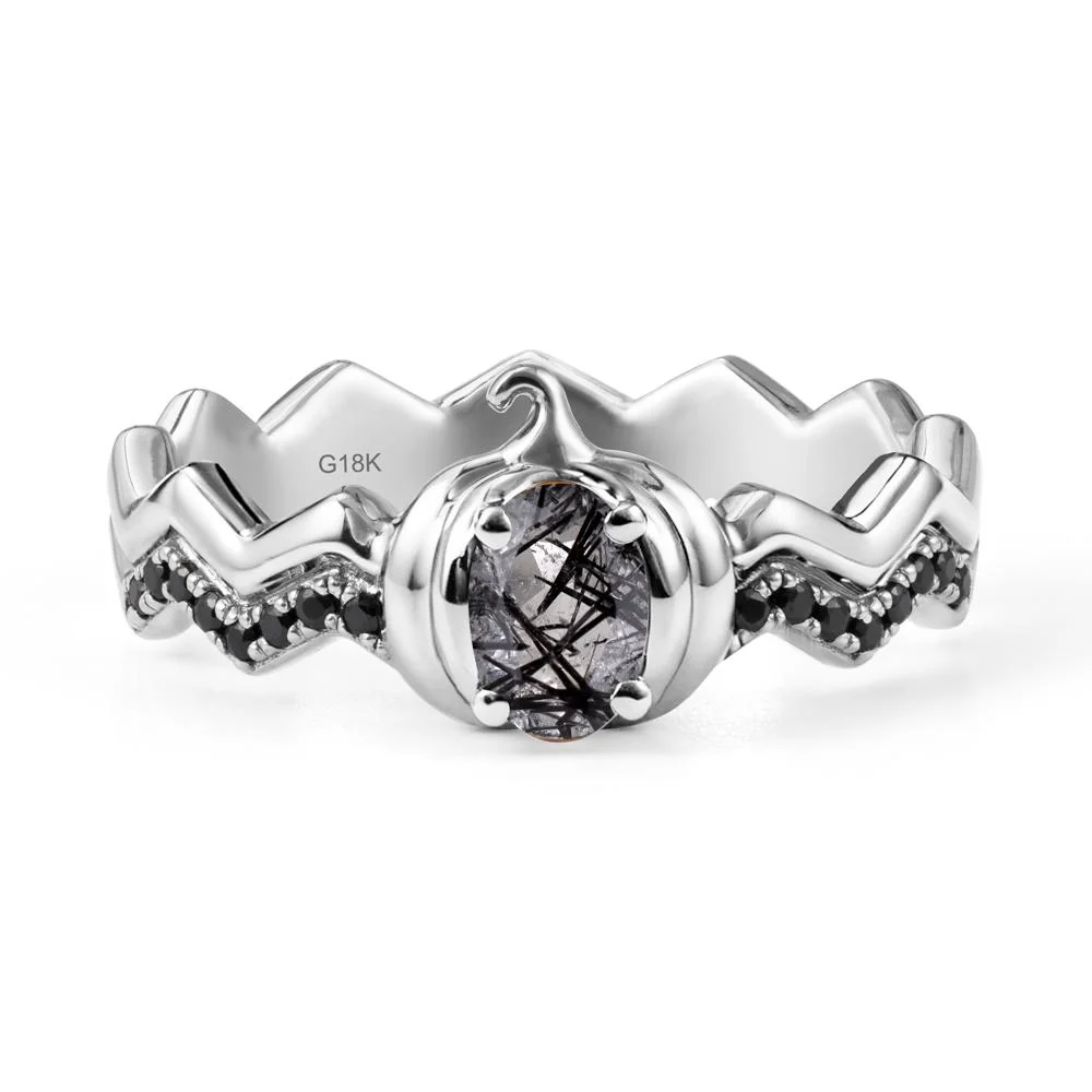Halloween Pumpkin Black Rutilated Quartz and Black Spinel Ring - Image 5