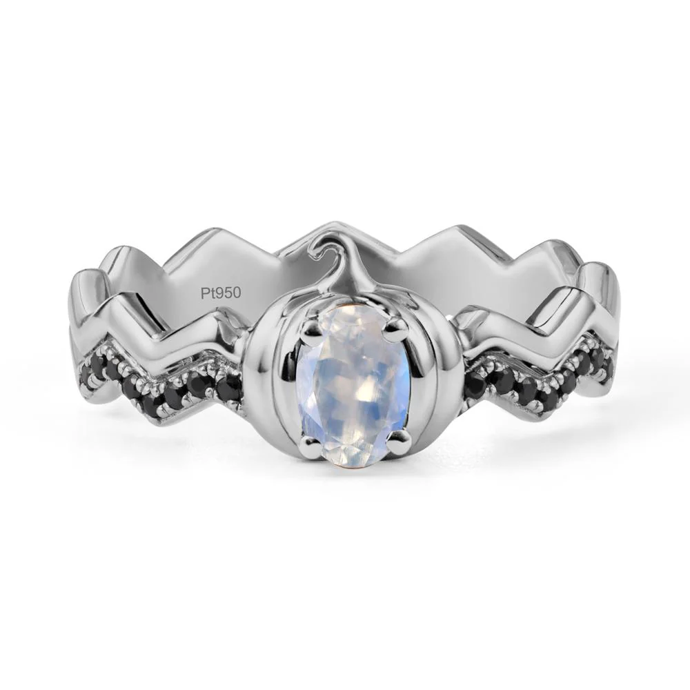 Halloween Pumpkin Moonstone and Black Spinel Ring