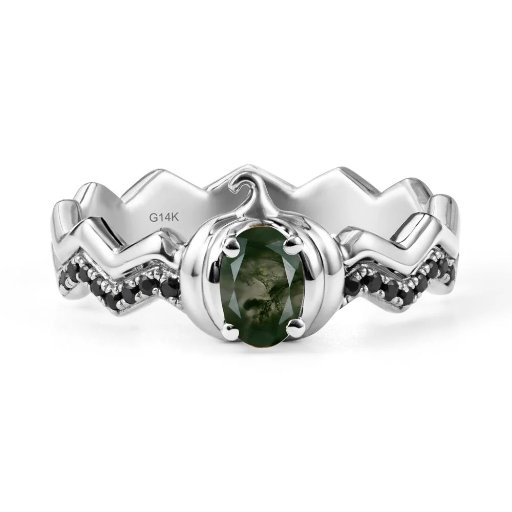 Halloween Pumpkin Moss Agate and Black Spinel Ring - Image 3