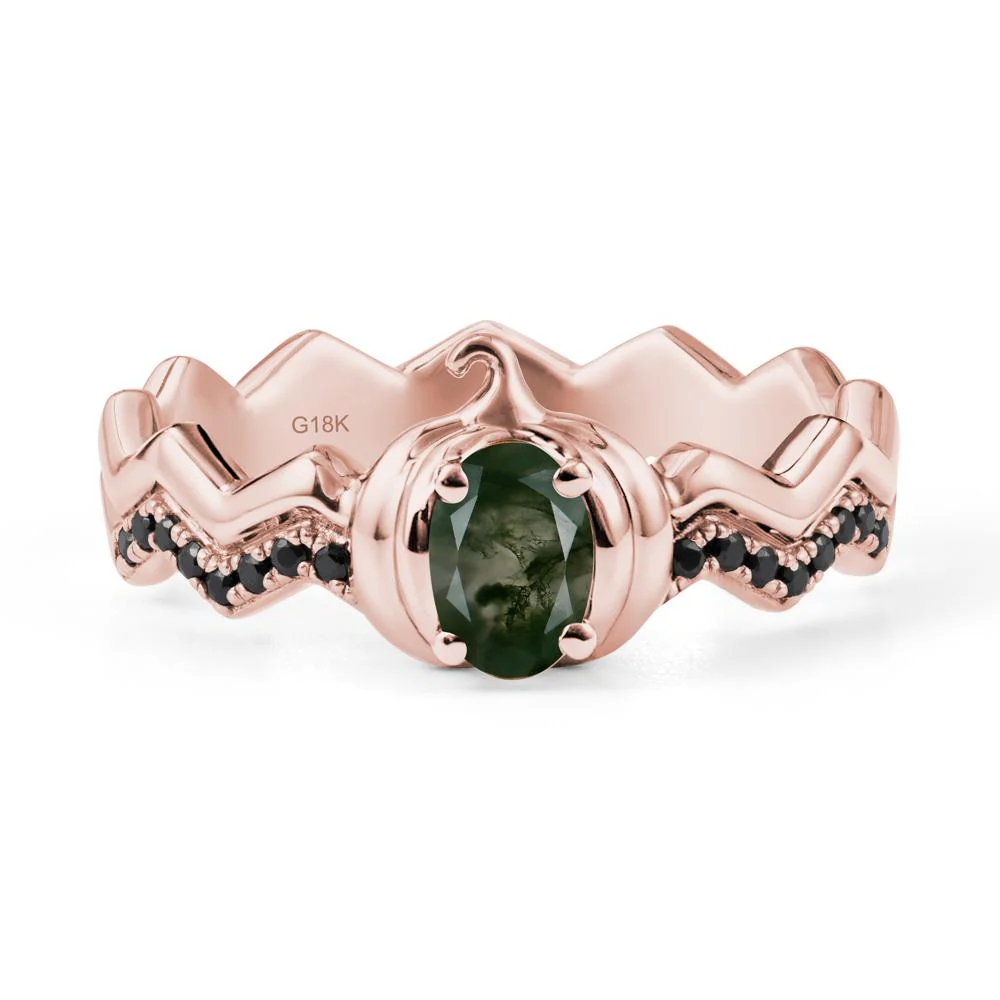 Halloween Pumpkin Moss Agate and Black Spinel Ring - Image 5