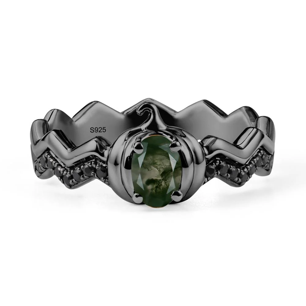 Halloween Pumpkin Moss Agate and Black Spinel Ring - Image 8