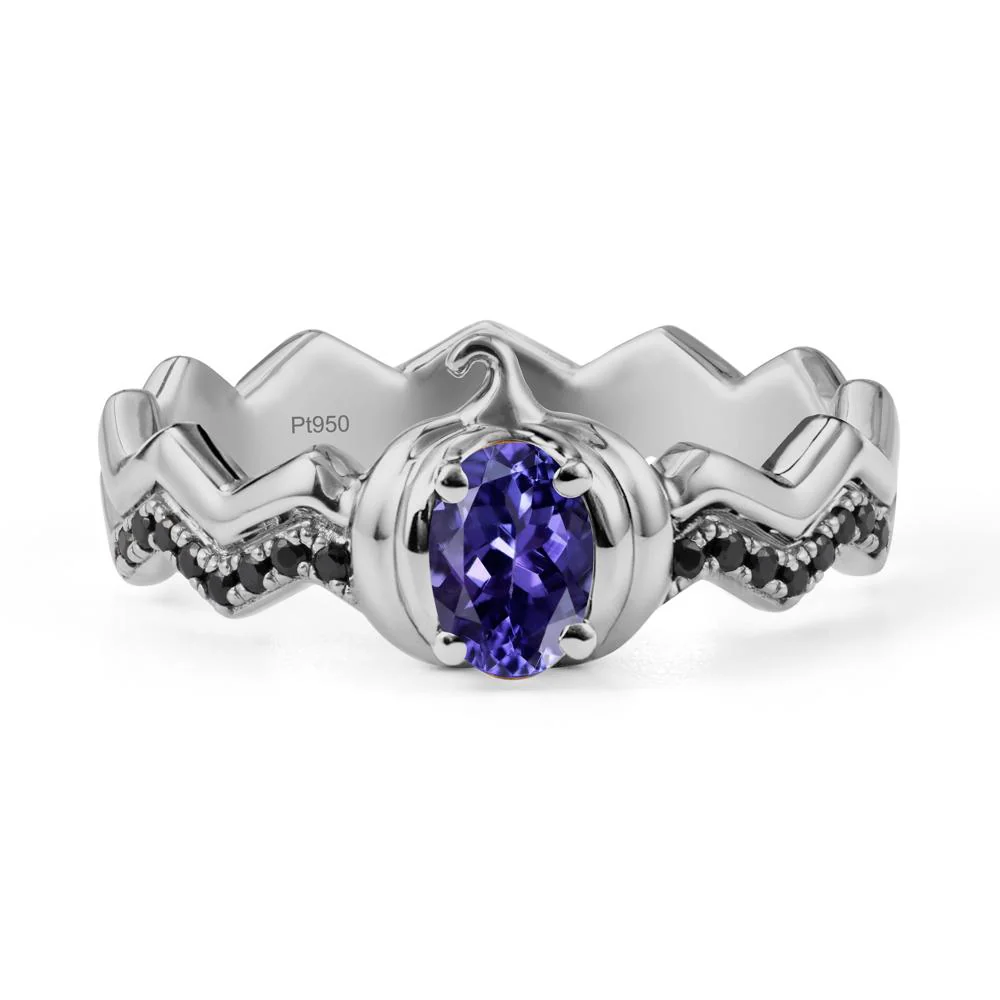 Halloween Pumpkin Tanzanite and Black Spinel Ring
