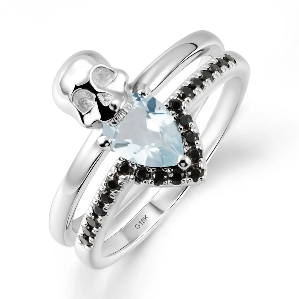 Halloween Skull Aquamarine and Black Spinel Ring - Image 5