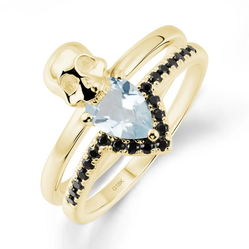 Halloween Skull Aquamarine and Black Spinel Ring - Image 6