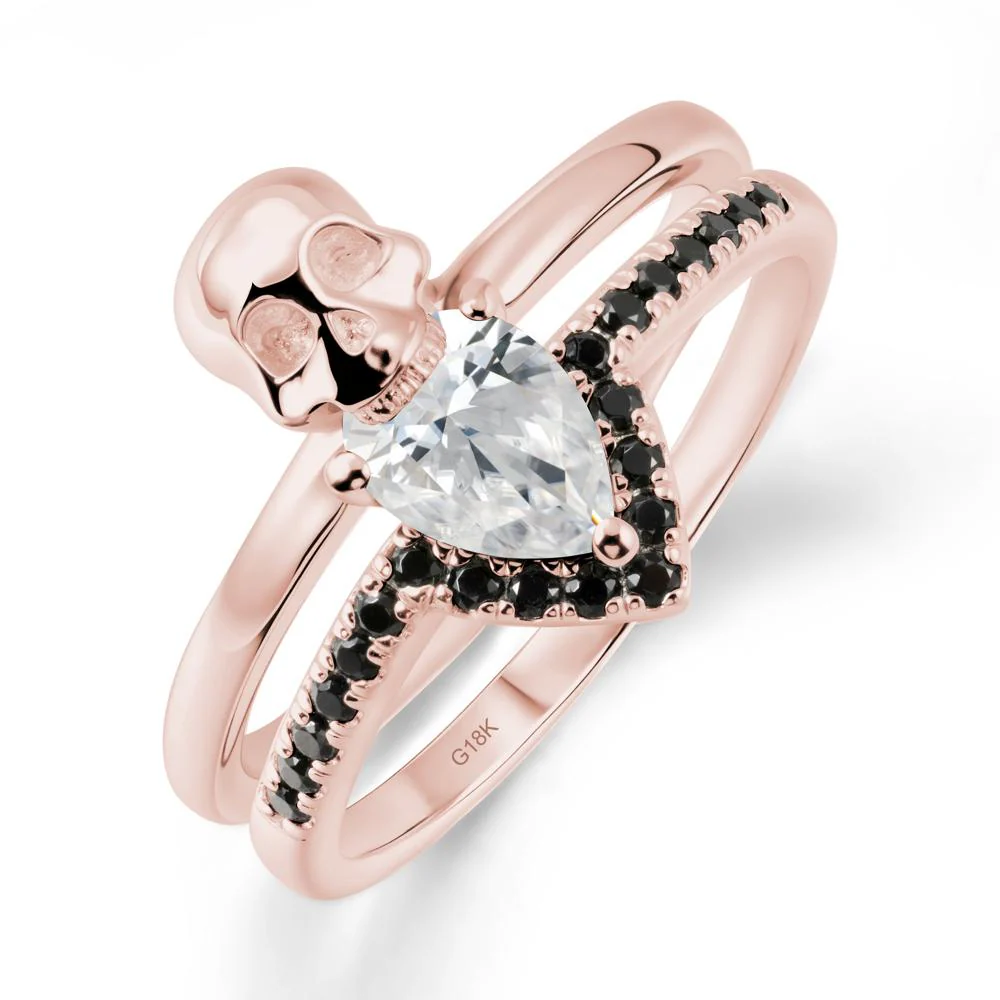 Halloween Skull Cubic Zirconia and Black Spinel Ring - Image 5