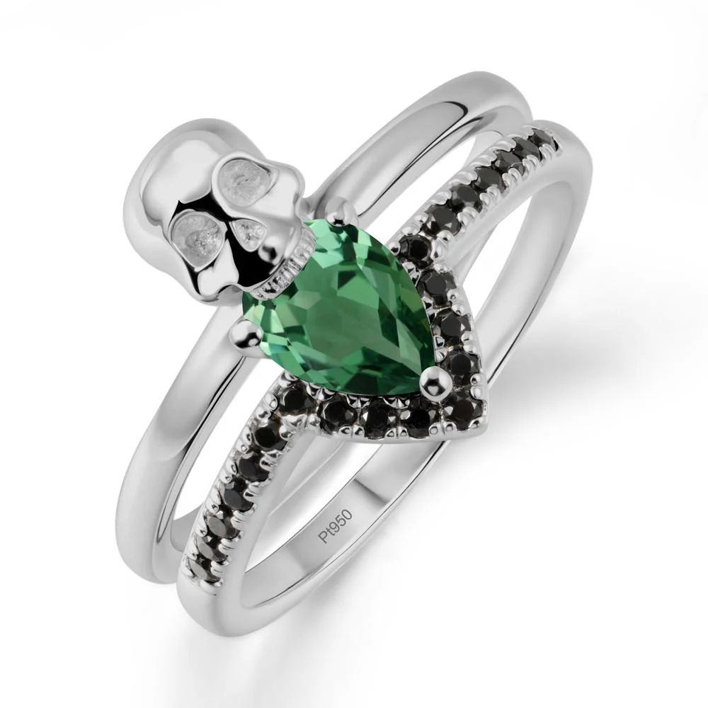 Halloween Skull Green Sapphire and Black Spinel Ring - Image 8
