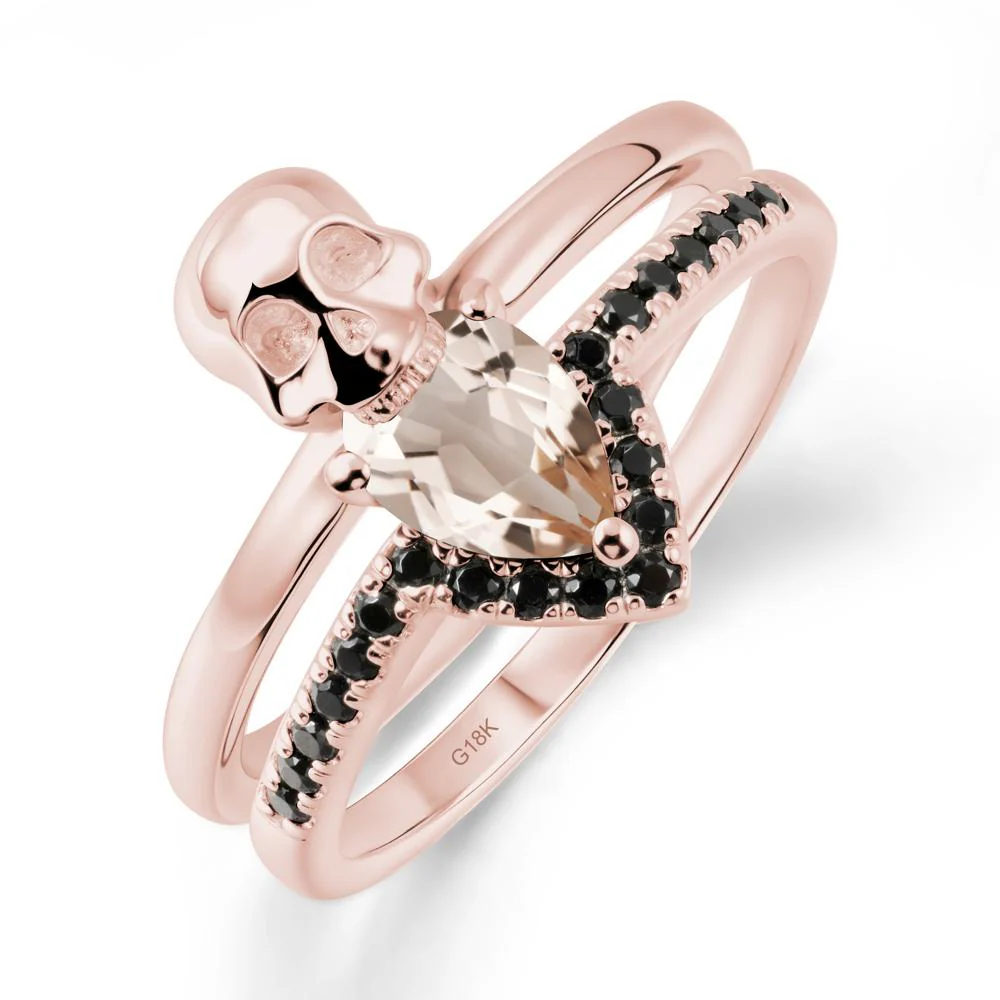 Halloween Skull Morganite and Black Spinel Ring - Image 5