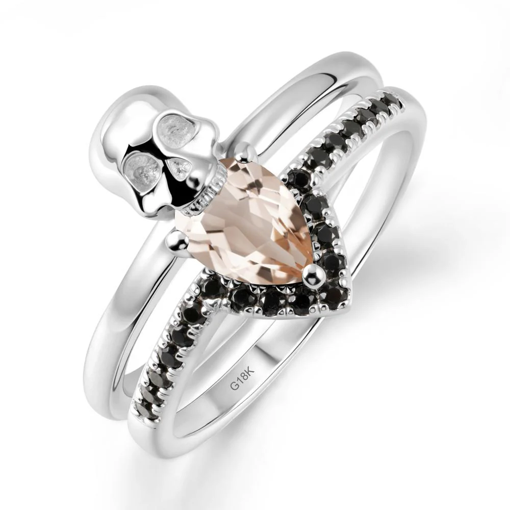 Halloween Skull Morganite and Black Spinel Ring - Image 6