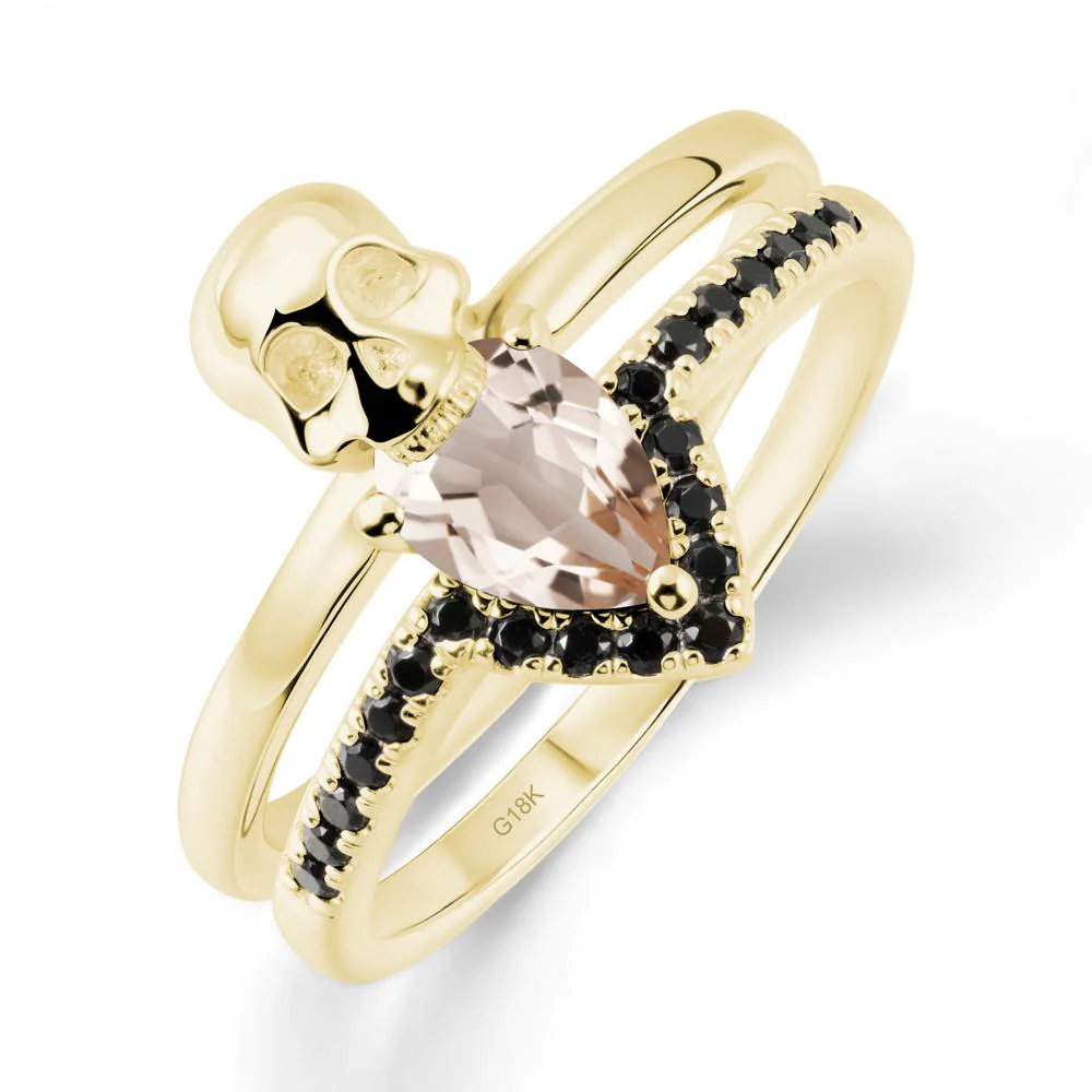 Halloween Skull Morganite and Black Spinel Ring - Image 7