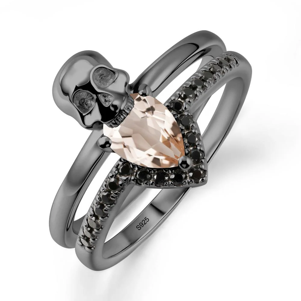Halloween Skull Morganite and Black Spinel Ring - Image 8