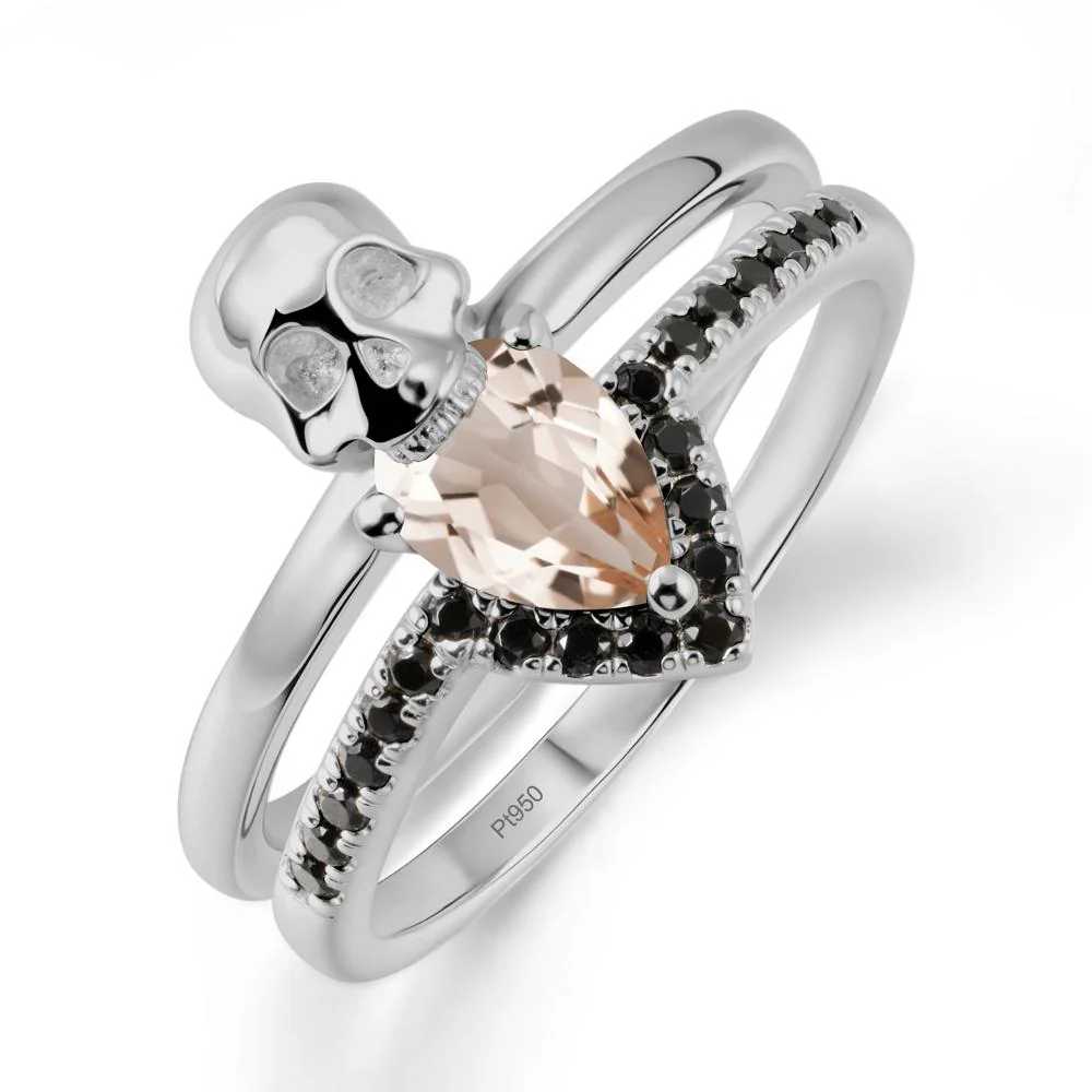Halloween Skull Morganite and Black Spinel Ring - Image 9