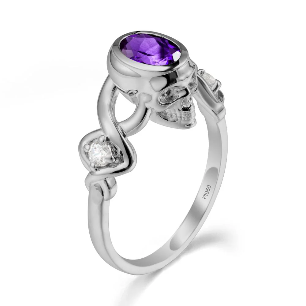 Halloween Skull Oval Amethyst Ring