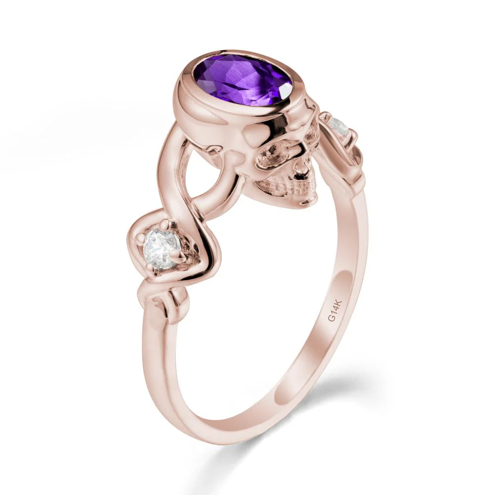 Halloween Skull Oval Amethyst Ring - Image 2