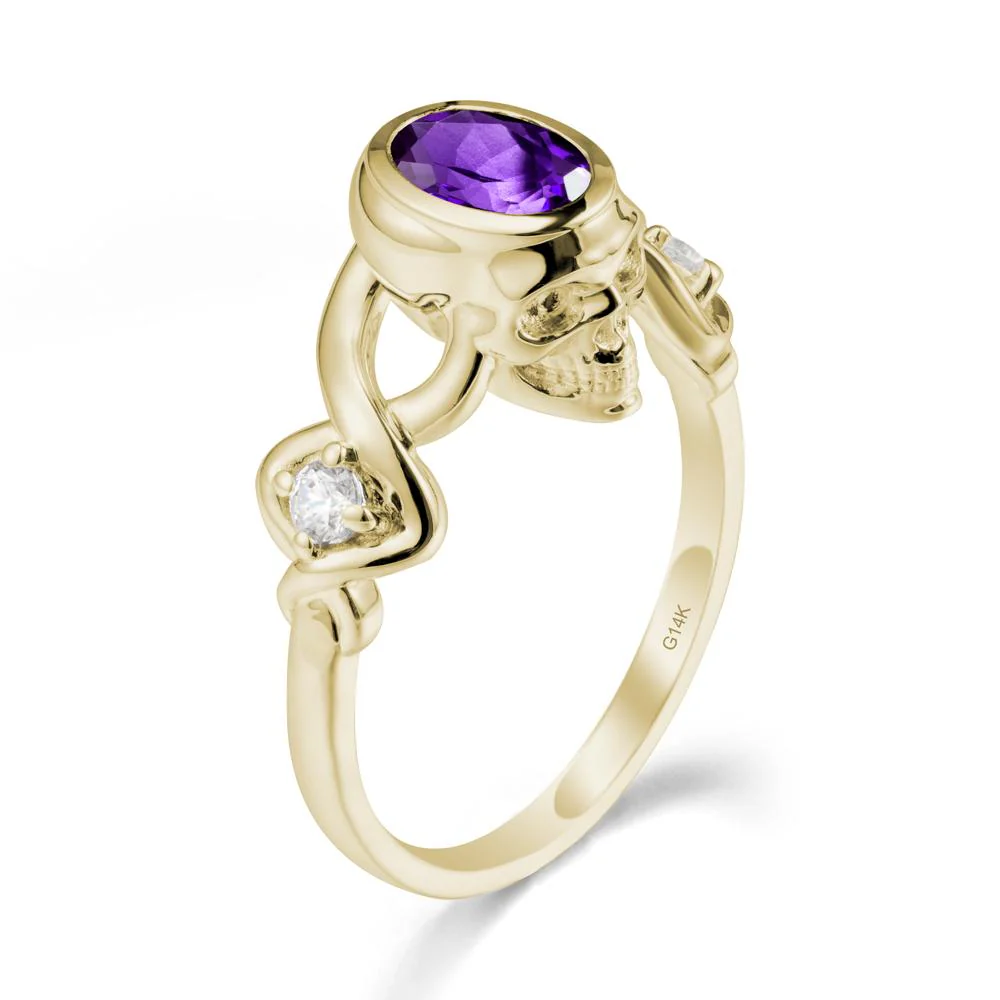 Halloween Skull Oval Amethyst Ring - Image 4
