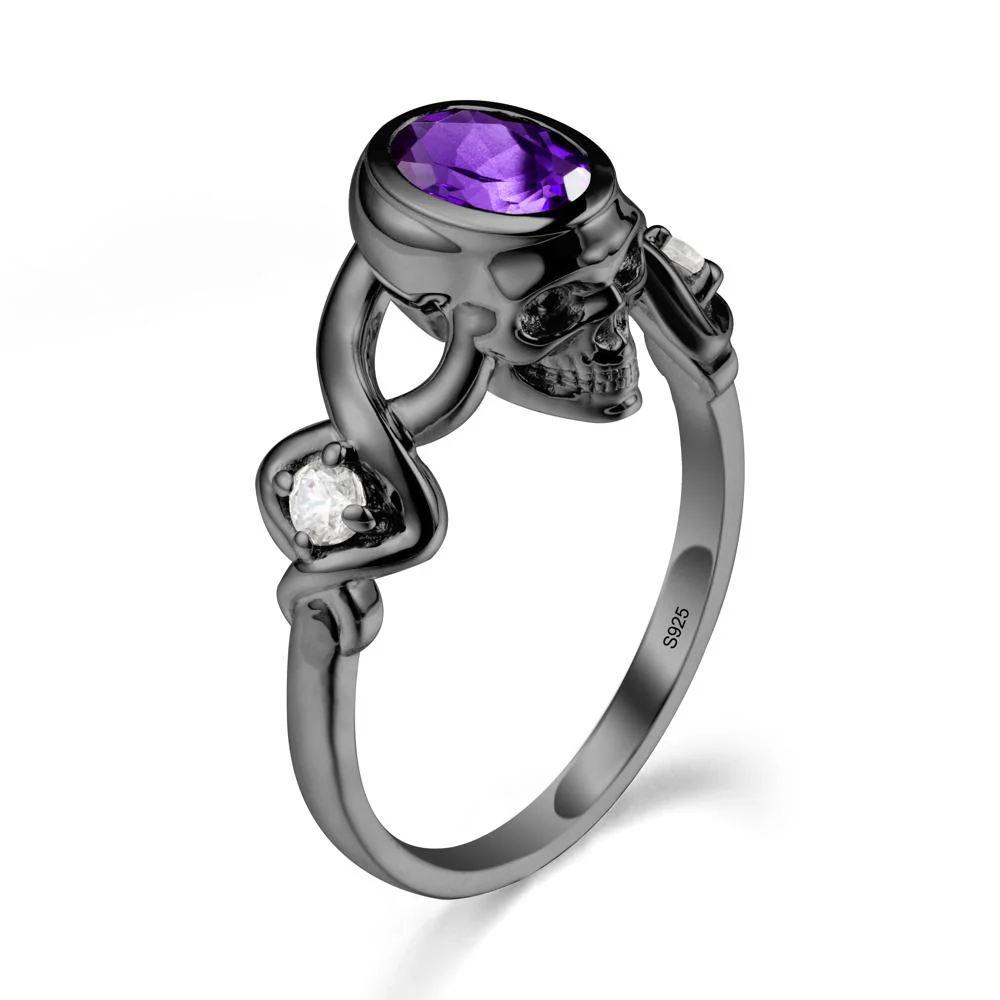 Halloween Skull Oval Amethyst Ring - Image 8