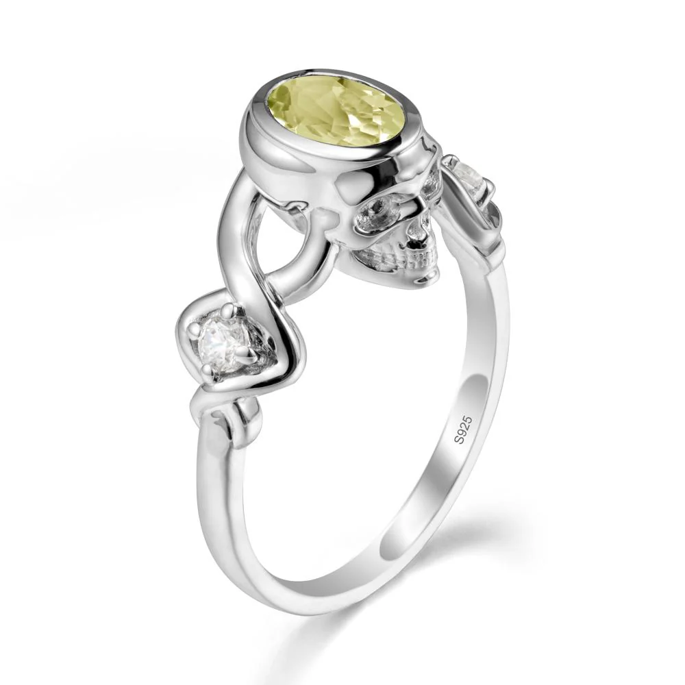 Halloween  Skull Oval Lemon Quartz Ring - Image 9