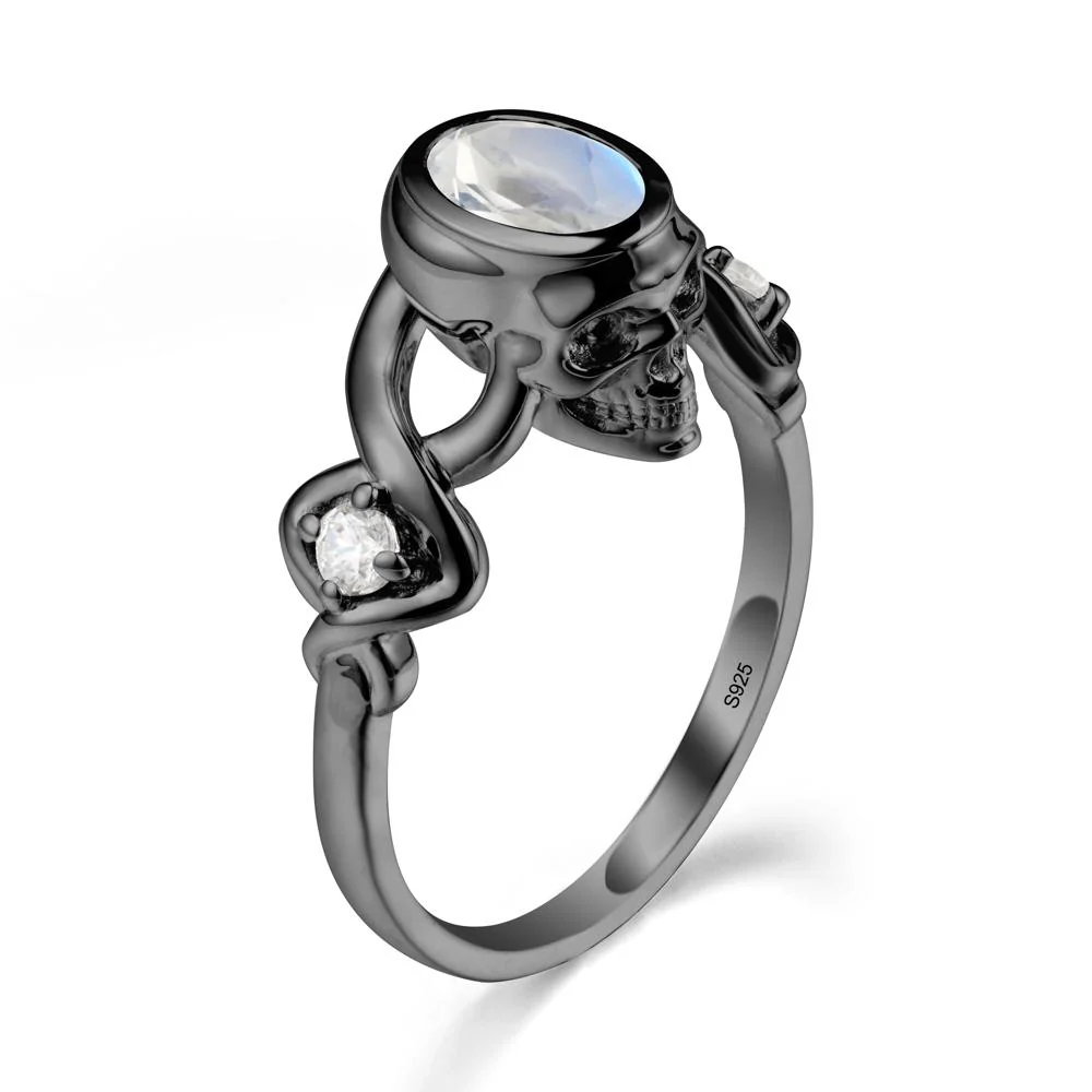 Halloween Skull Oval Moonstone Ring - Image 7