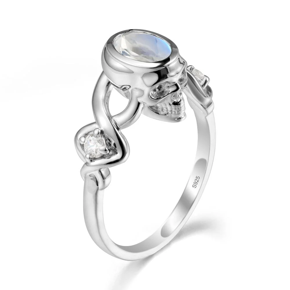 Halloween Skull Oval Moonstone Ring - Image 9
