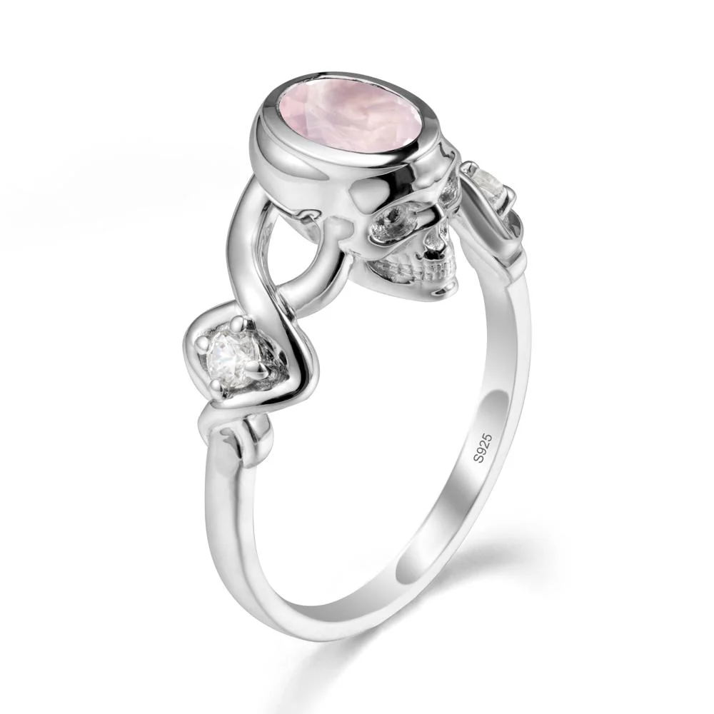 Halloween  Skull Oval Rose Quartz Ring - Image 9