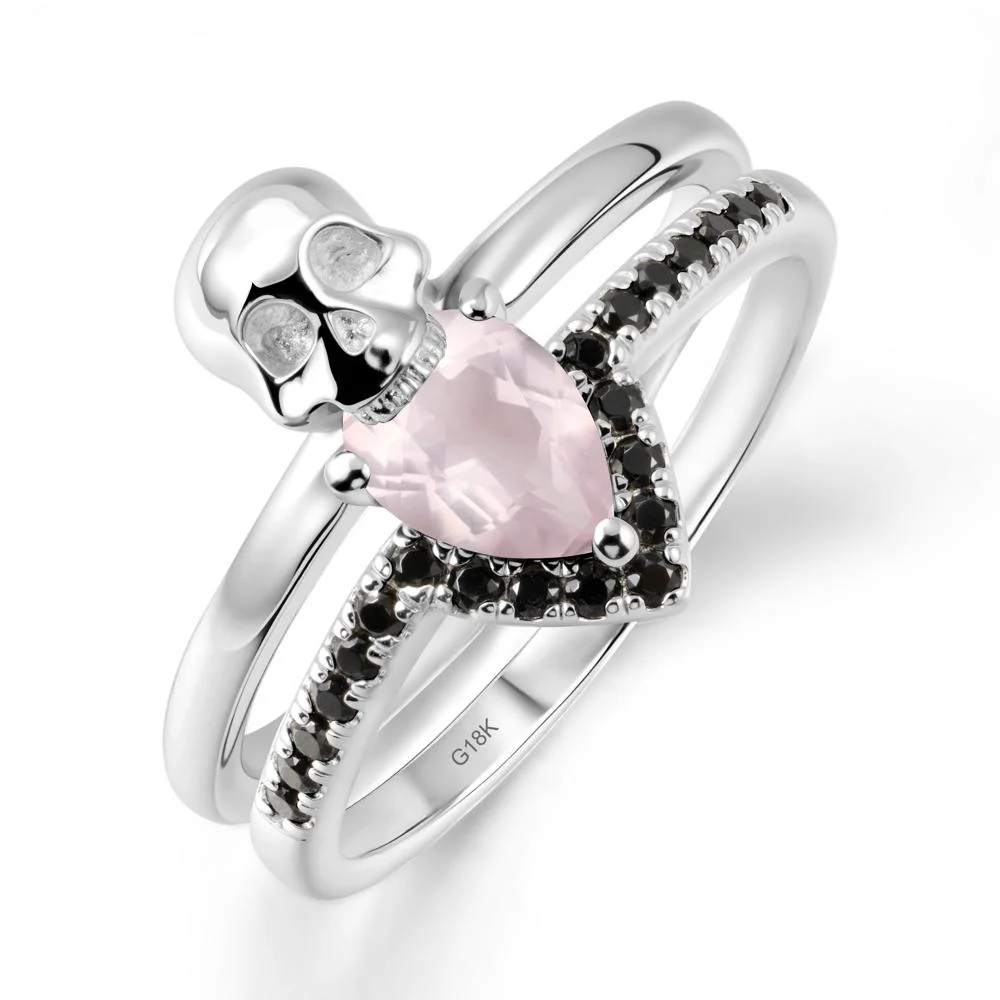 Halloween Skull Rose Quartz and Black Spinel Ring - Image 5