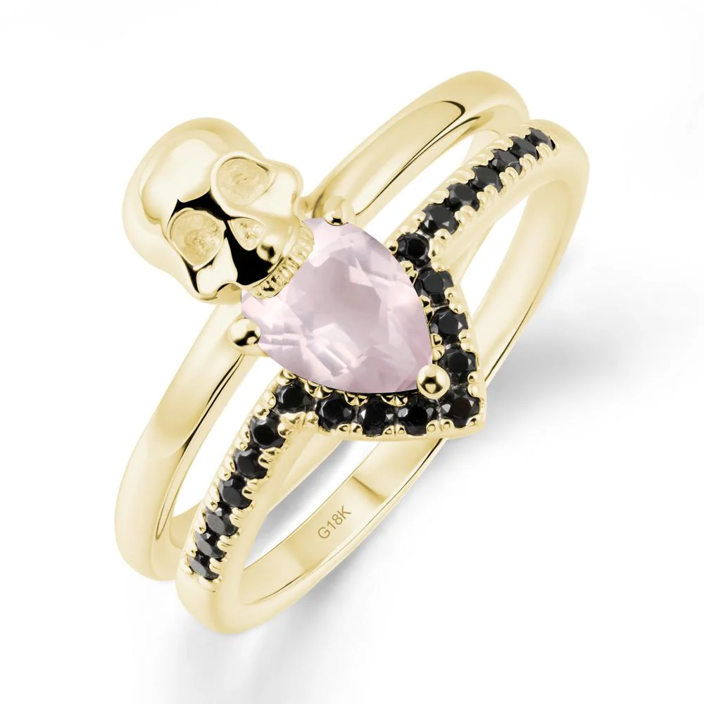 Halloween Skull Rose Quartz and Black Spinel Ring - Image 6