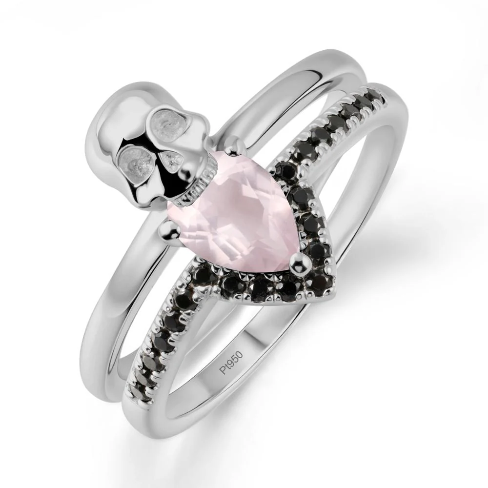 Halloween Skull Rose Quartz and Black Spinel Ring - Image 8