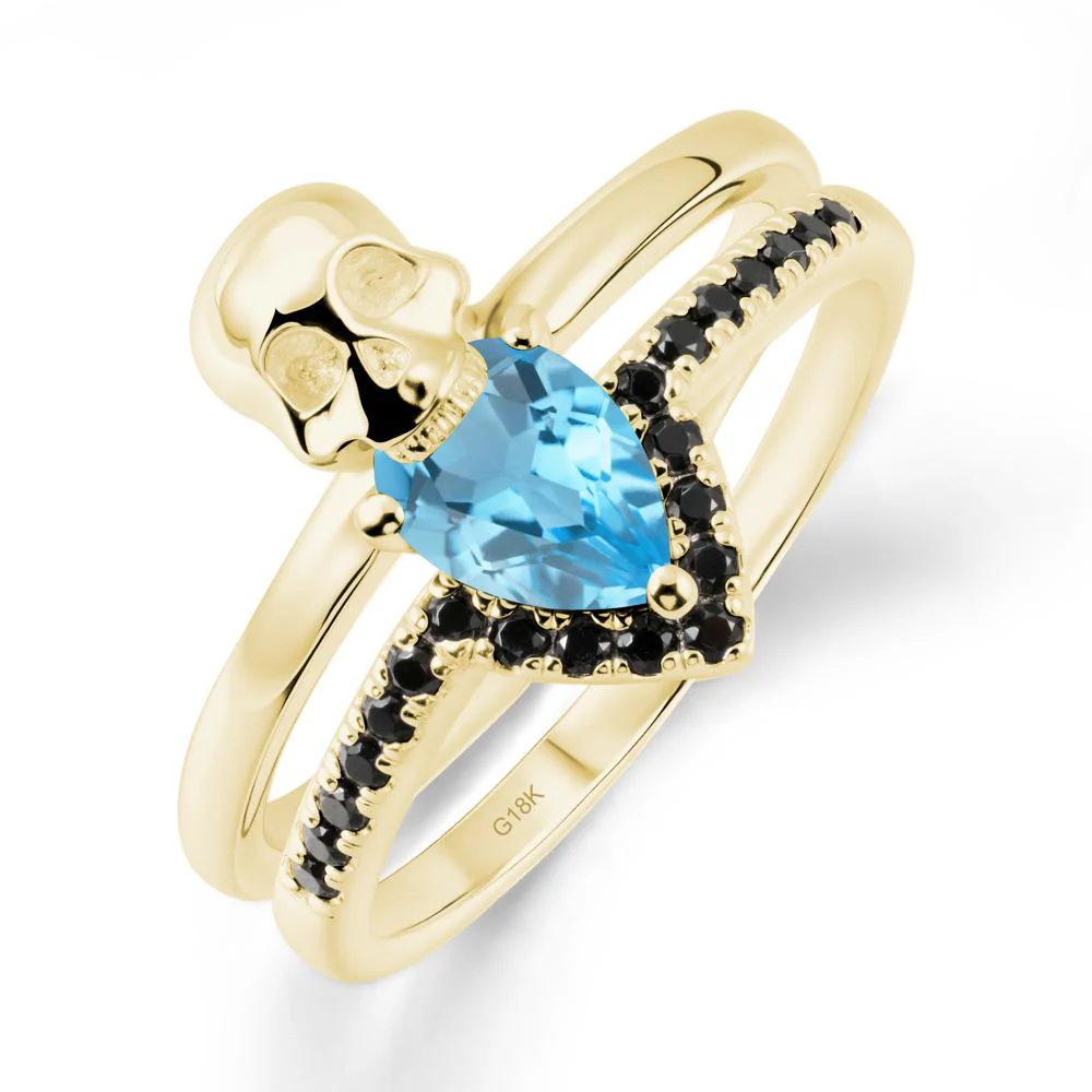 Halloween Skull Swiss Blue Topaz and Black Spinel Ring - Image 7