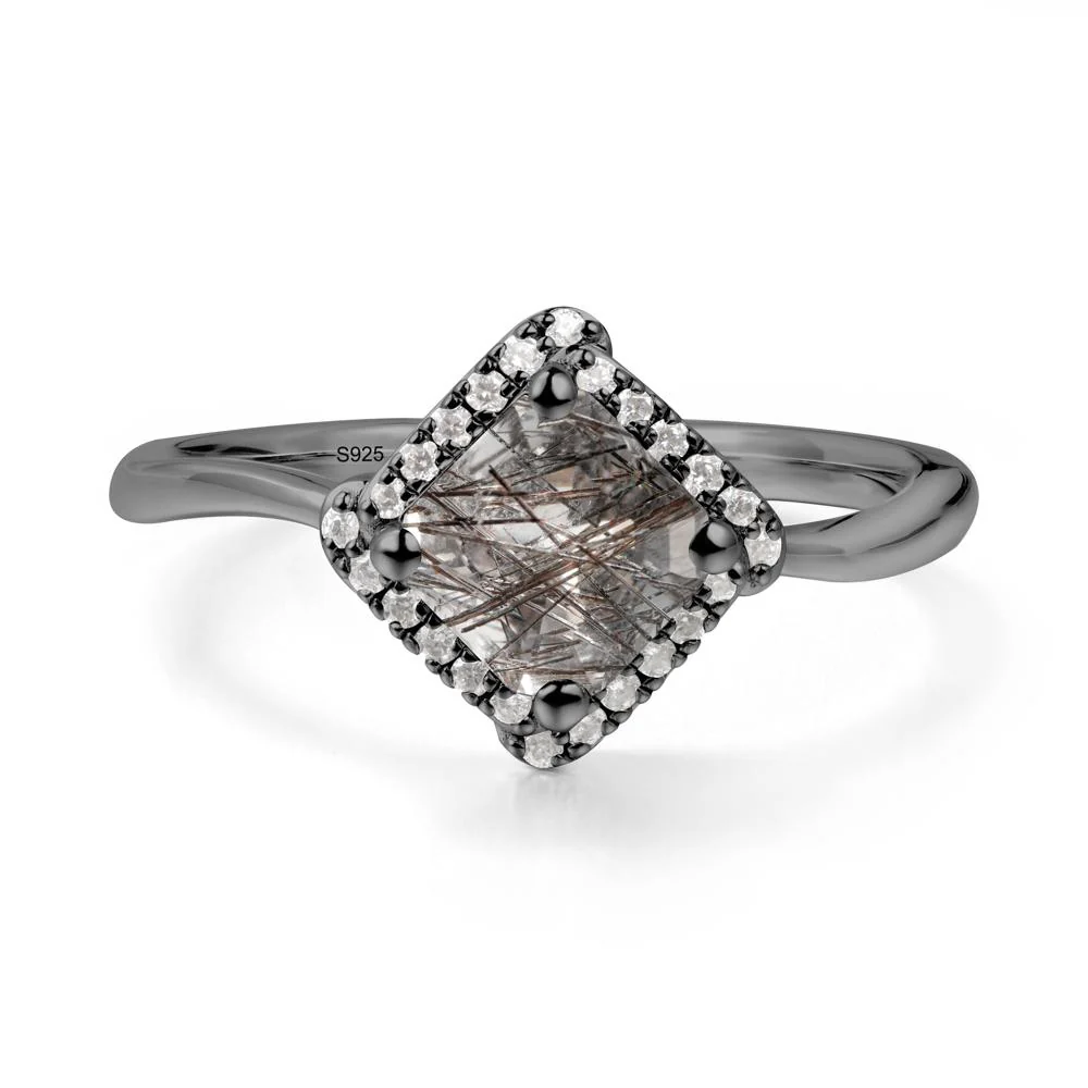 Halo Asscher Black Rutilated Quartz Ring - Image 4