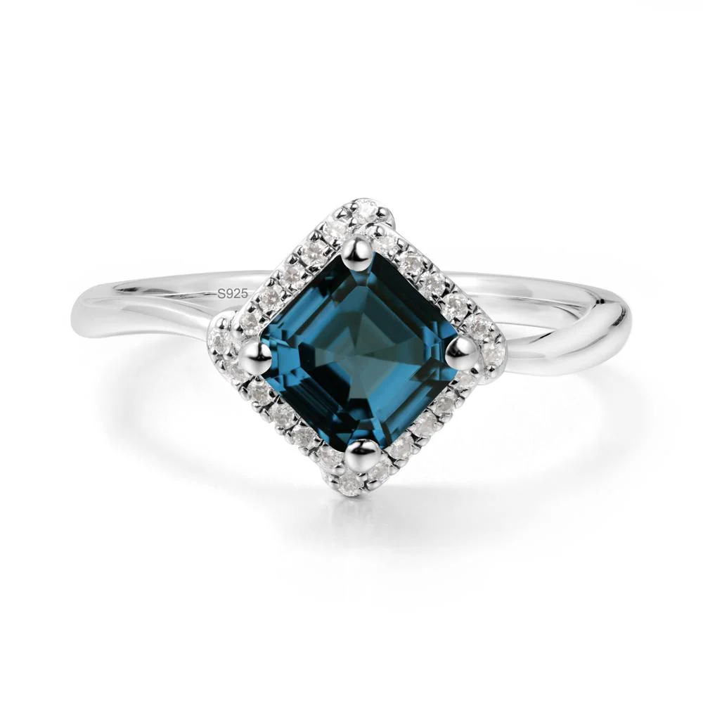 Halo Asscher London Blue Topaz Ring - Image 6