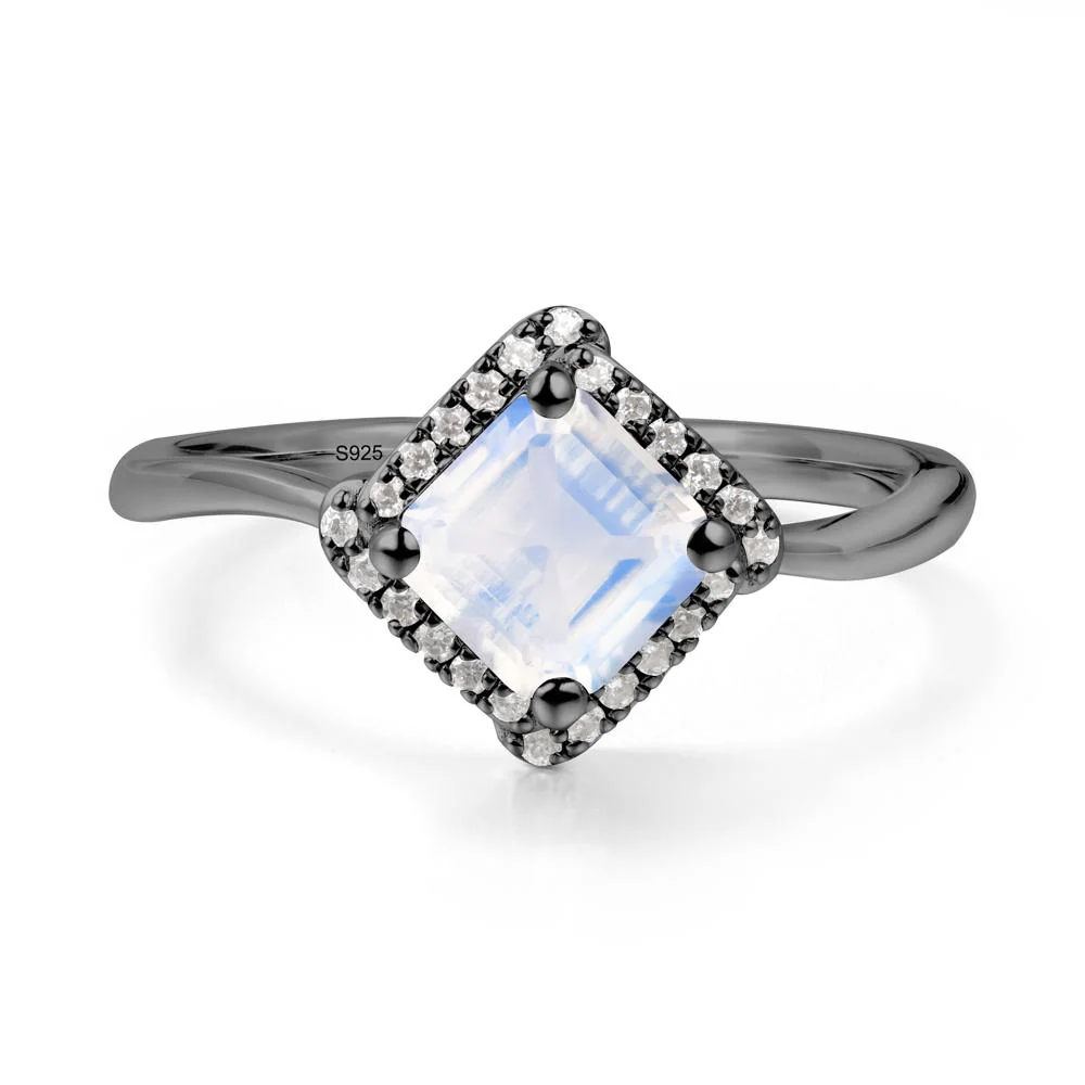 Halo Asscher Moonstone Ring