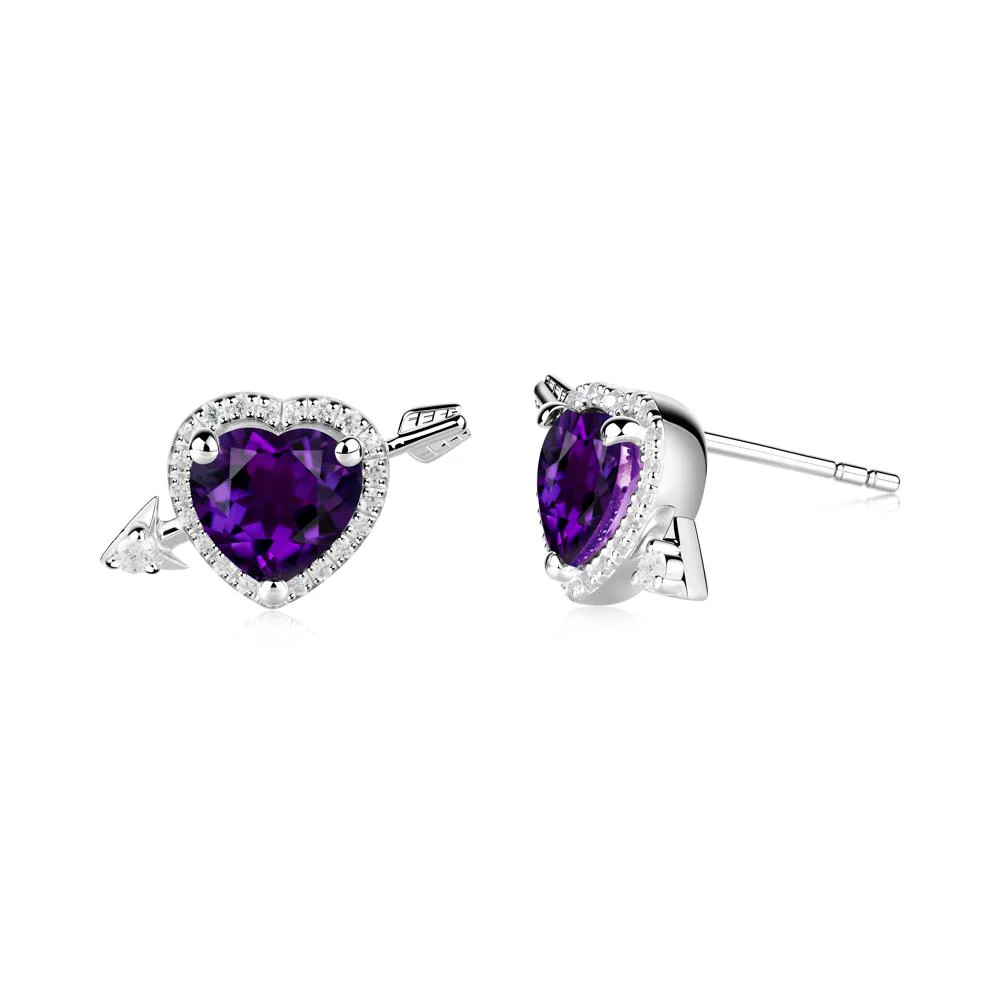 Halo Heart Shaped Amethyst Stud Earrings