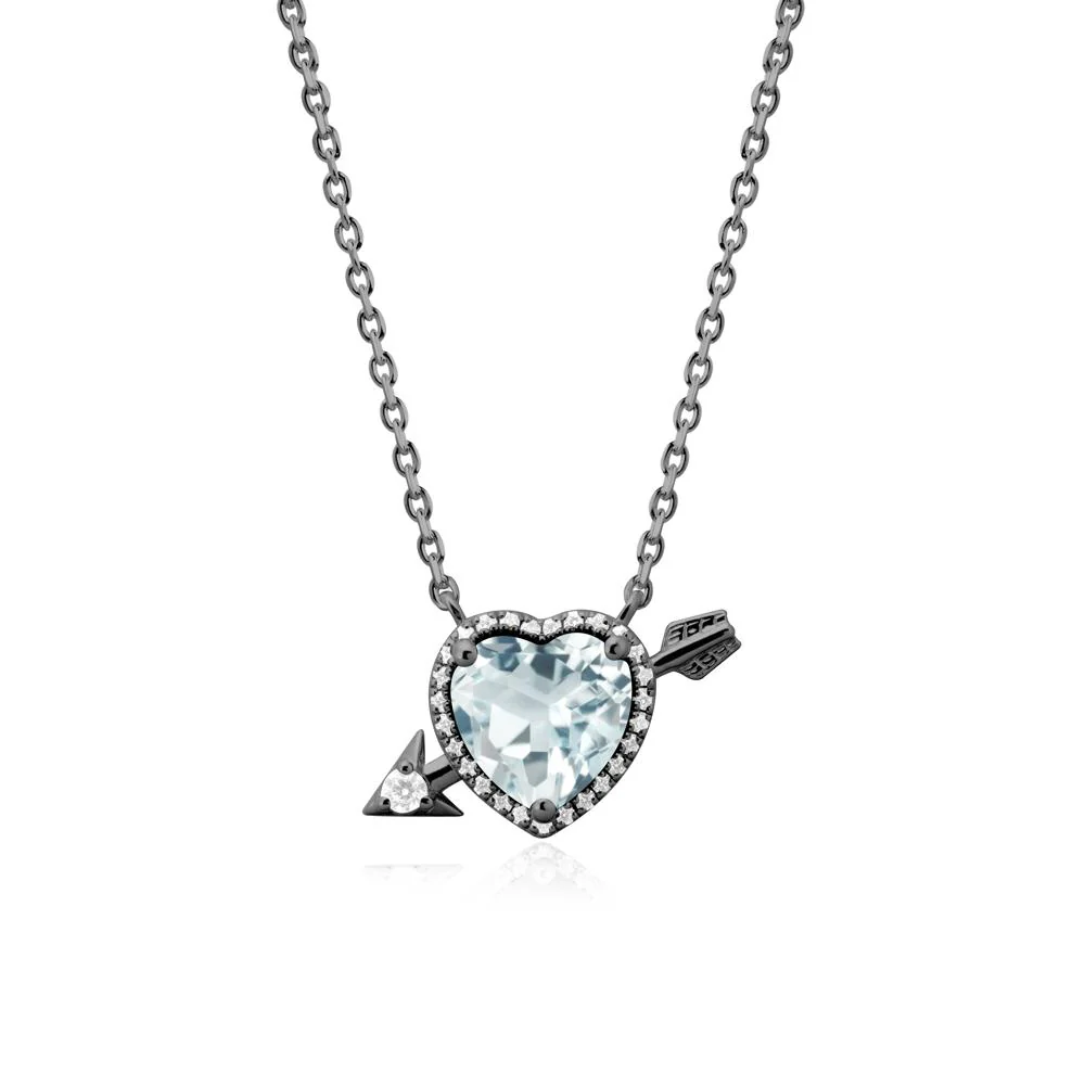 Halo Heart Shaped Aquamarine Pendant Necklace