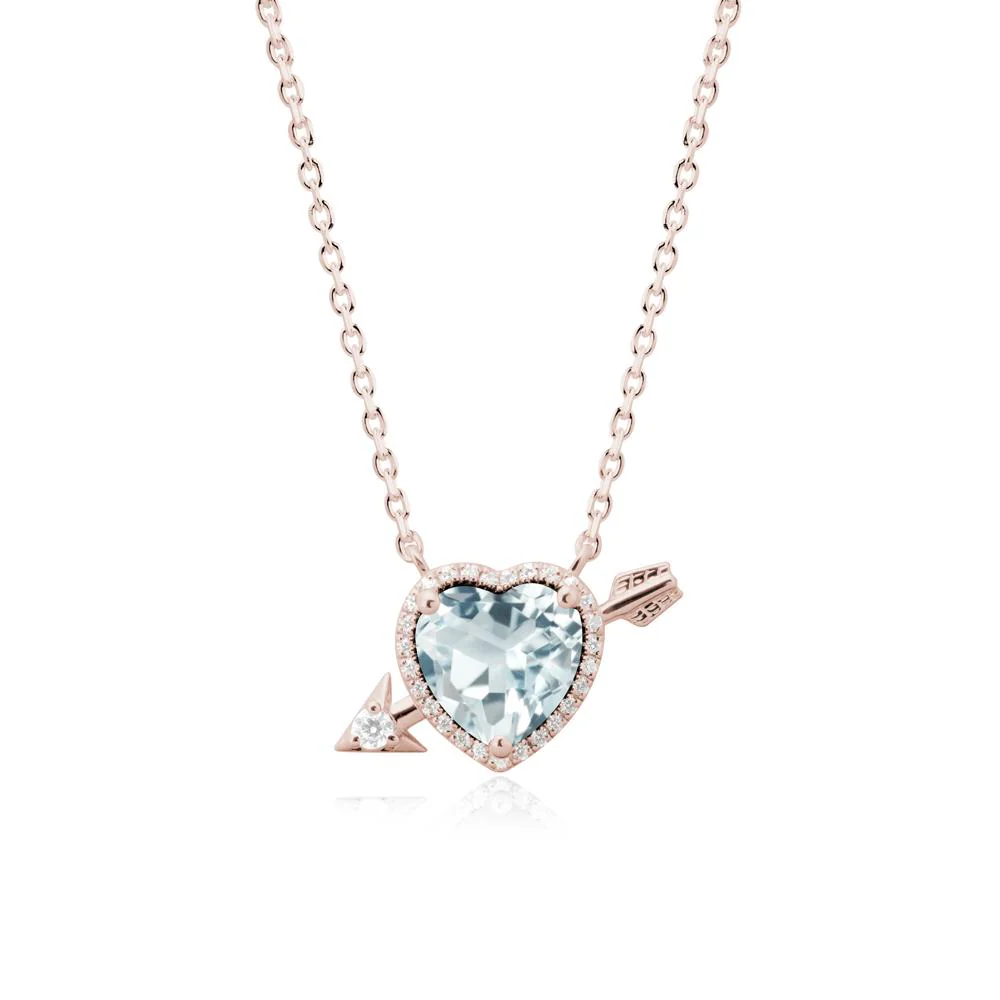 Halo Heart Shaped Aquamarine Pendant Necklace - Image 2