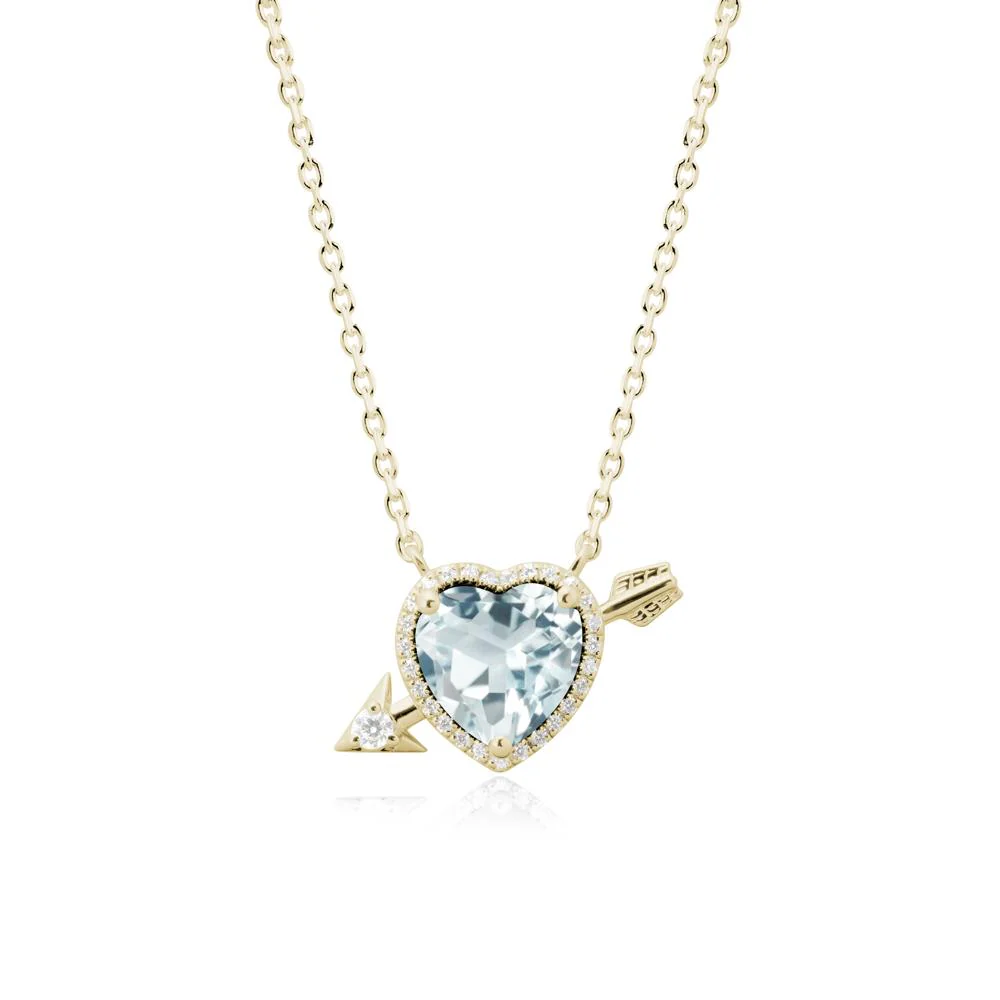 Halo Heart Shaped Aquamarine Pendant Necklace - Image 4